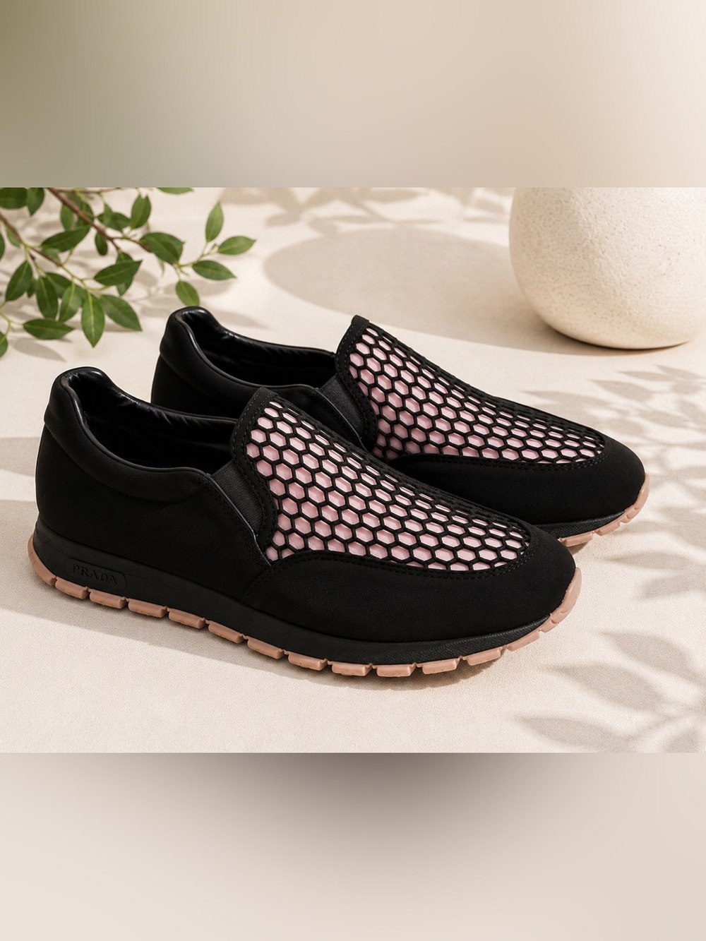 Prada Sport Linea Rossa Honeycomb Mesh Neoprene Slip-On Sneakers US 7.5 #25